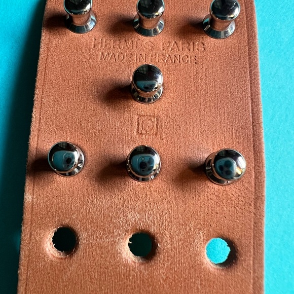 Hermes Perforated Brown Cowhide Leather Silver Tone Bracelet RARE!!! - Picture 6 of 16